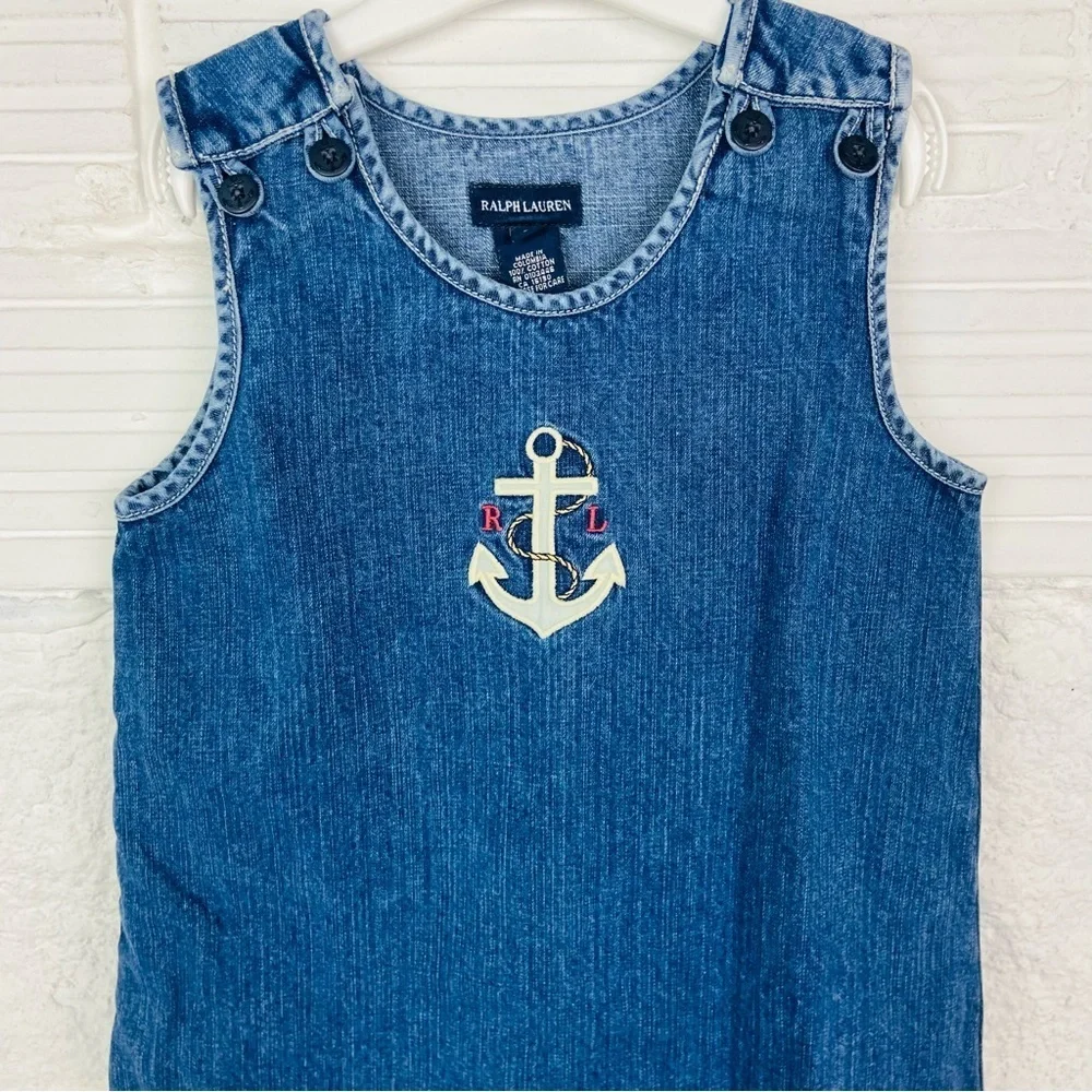 RALPH LAUREN denim jean sleeveless cotton nautical embroidered anchor dress SZ 6